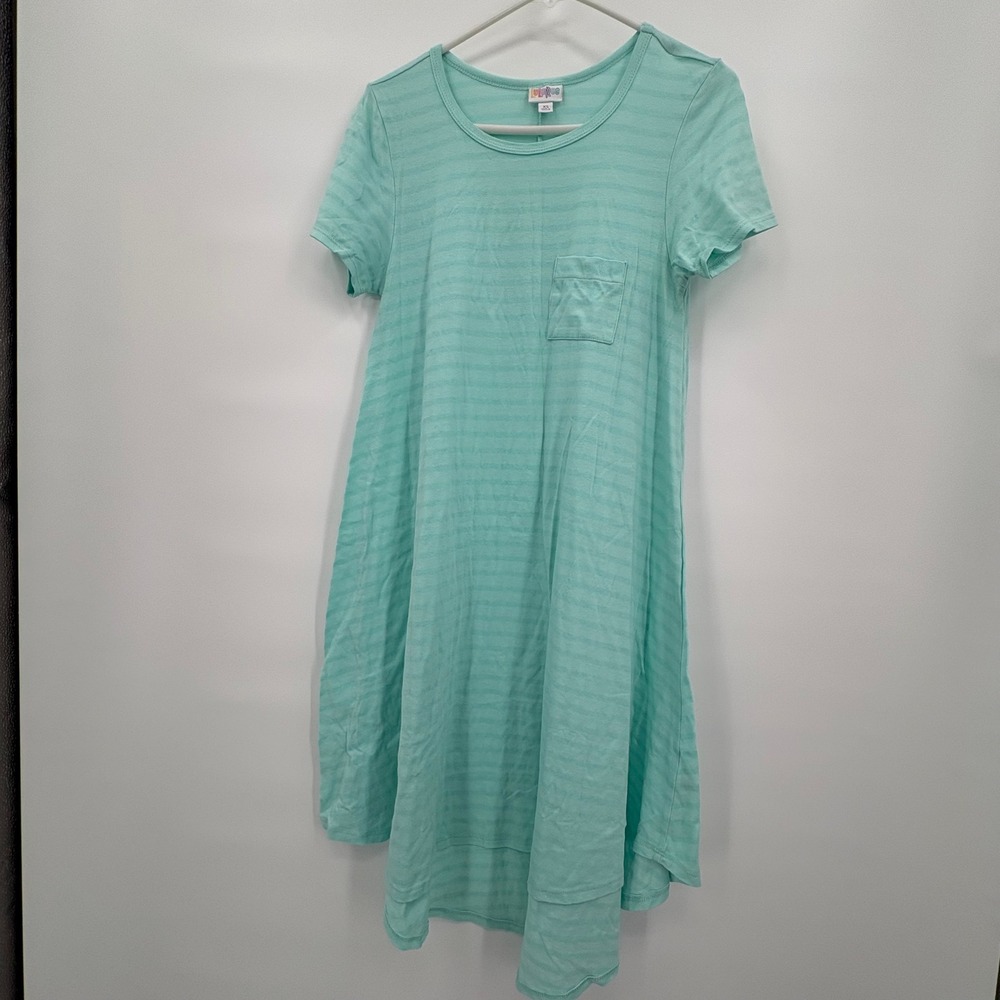 LuLaRoe Carly Dress Womens XS Mint Green Striped Short Sleeve High Low